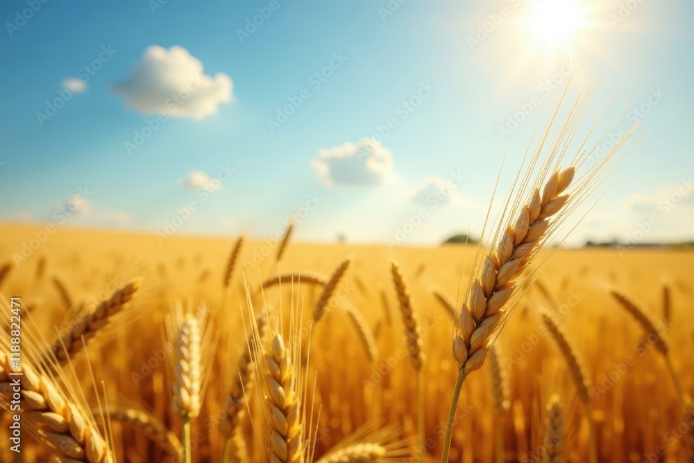 Golden wheat field, sunlit waves gently swaying in summer breeze , sun, grain Golden wheat field, sunlit waves gently swaying in summer breeze , sun, grain