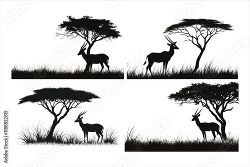 Silhouette of African Wildlife in a Savanna Landscape