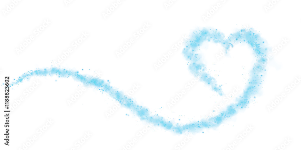 Blue star trail in the shape of a heart. Shimmering dust flying and leaving behind a heart-shaped trail. Bright dust particles glow with the special festive light of Christmas. PNG. Blue star trail in the shape of a heart. Shimmering dust flying and leaving behind a heart-shaped trail. Bright dust particles glow with the special festive light of Christmas. PNG.