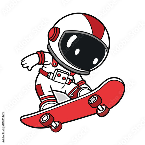 Cute Astronaut Doing a Skateboard Trick in Space