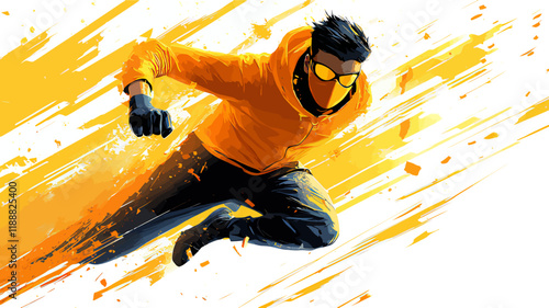 Vector illustration of a Super Human Person Running in supersonic speed, Yellow vector illustration for cartoon or animation project design and more for children's art book project