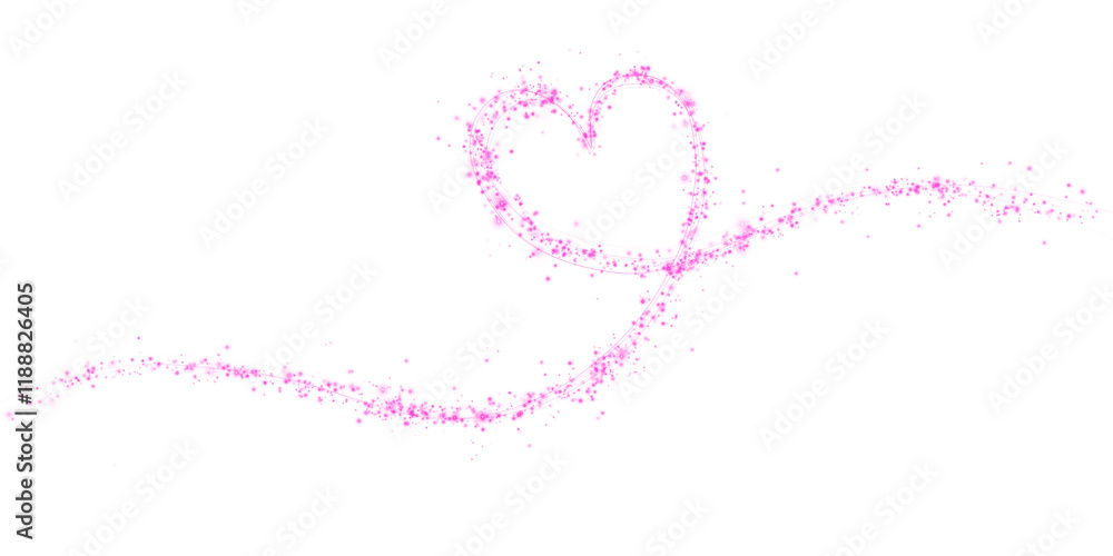 Pink star trail in the shape of a heart. Shimmering dust flying and leaving behind a heart-shaped trail. Bright dust particles glow with the special festive light of Christmas. PNG. Pink star trail in the shape of a heart. Shimmering dust flying and leaving behind a heart-shaped trail. Bright dust particles glow with the special festive light of Christmas. PNG.