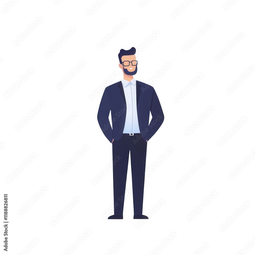 Professional man in suit with glasses standing confidently, ready for a meeting., isolated on a transparent background. Professional man in suit with glasses standing confidently, ready for a meeting., isolated on a transparent background.