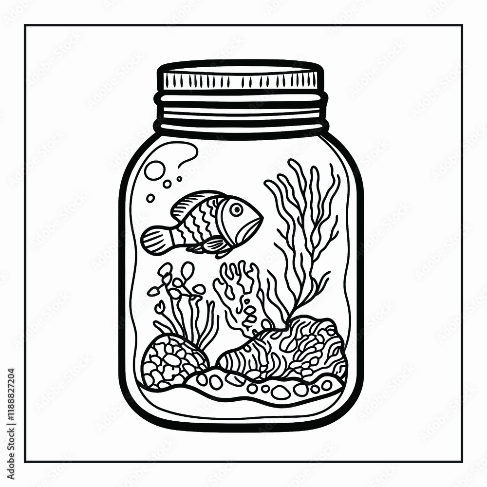 Sea life Inside Jar Coloring Page Sea life Inside Jar Coloring Page