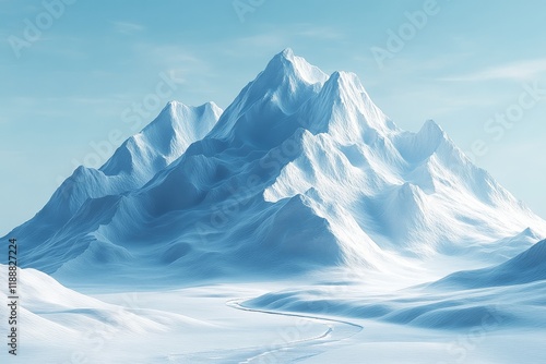 Wallpaper Mural Low-poly white ice landscape with tall, slender peaks under a clear blue sky, creating a serene and abstract composition, perfect for game art design. Torontodigital.ca