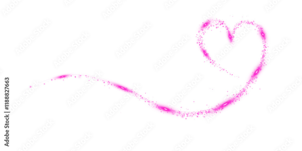 Pink star trail in the shape of a heart. Shimmering dust flying and leaving behind a heart-shaped trail. Bright dust particles glow with the special festive light of Christmas. PNG. Pink star trail in the shape of a heart. Shimmering dust flying and leaving behind a heart-shaped trail. Bright dust particles glow with the special festive light of Christmas. PNG.