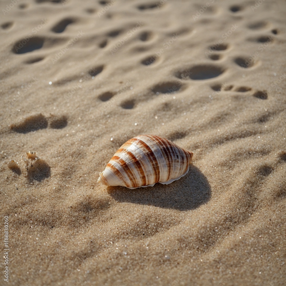 A peaceful beach with a single seashell perfectly placed on the soft sand. A peaceful beach with a single seashell perfectly placed on the soft sand.