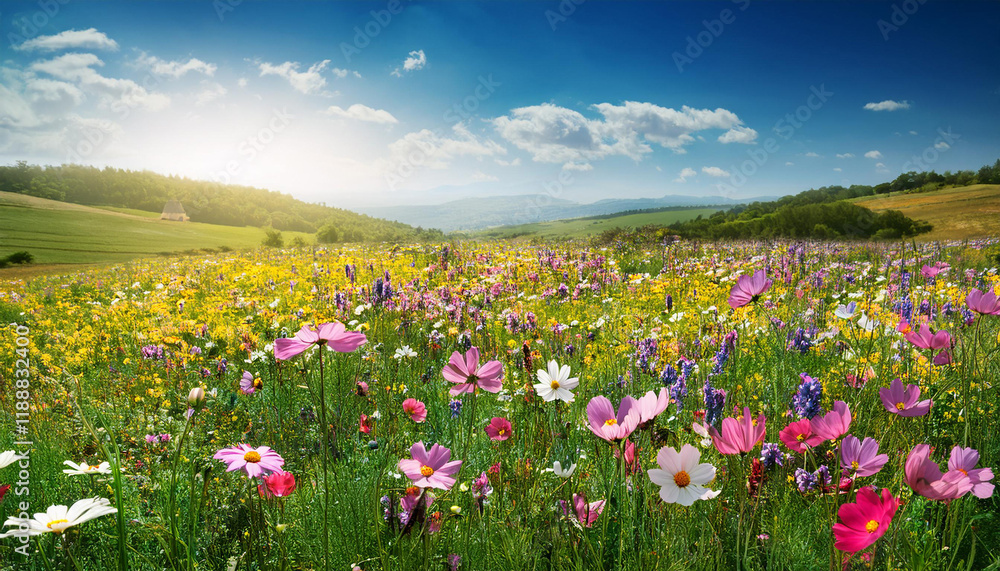 spring landscape with flowering flowers on meadow spring landscape with flowering flowers on meadow