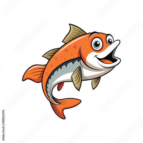 Cheerful Cartoon Salmon Fish Illustration with Vibrant Colors