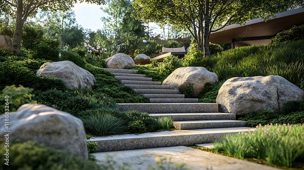 Mysterious stone stairs in the green forest. Mysterious stone stairs in the green forest.