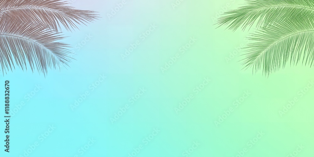 Fototapeta premium Serene Pastel Gradient Background with Tropical Palm Fronds