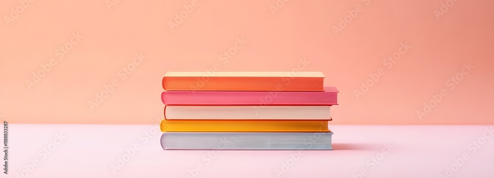 Fototapeta premium A beautifully arranged stack of vibrant books on a clean, light-colored background