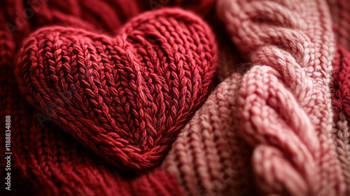 Woven With Love A Valentine s Day Background Of Knitted Textile Hearts In Red And Pink photo