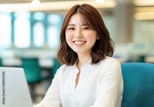 Smiling Woman with Laptop in Modern Office Environment Free Download Smiling Woman with Laptop in Modern Office Environment - GFXLoad