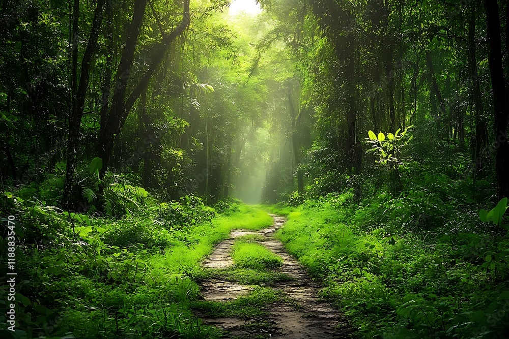 Obraz premium Sunset in the mountains with trees and green grass