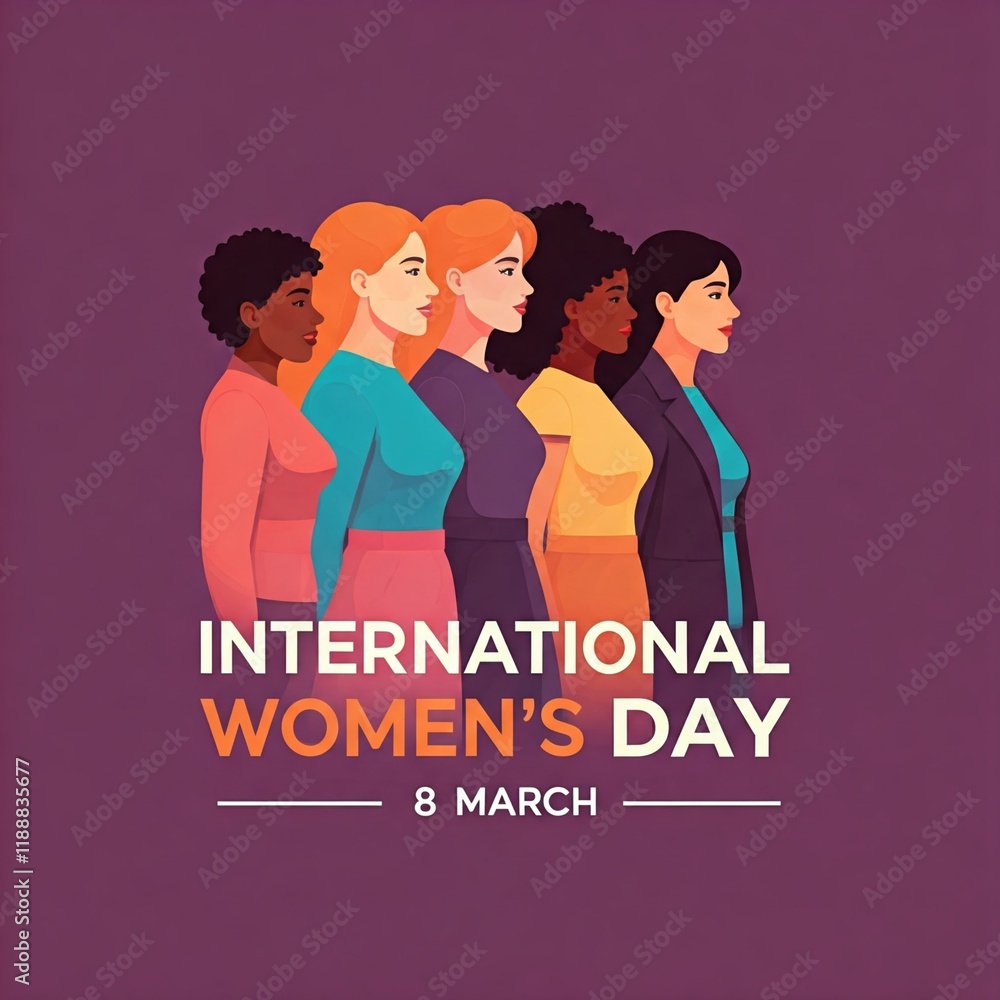 Happy World Women's Day, card, diverse group of women background. Happy World Women's Day, card, diverse group of women background.