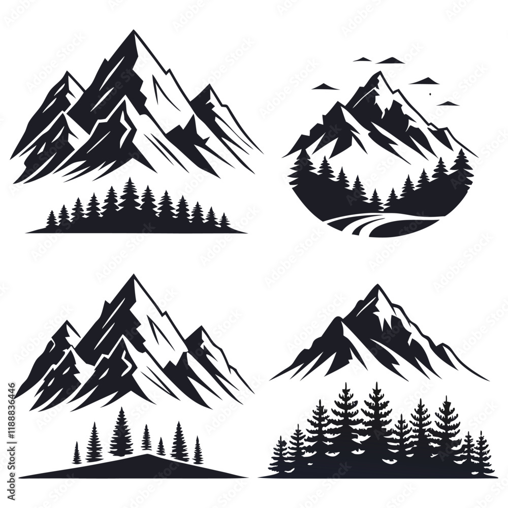 peak logo mountain icon set, mountain silhouette peak logo mountain icon set, mountain silhouette