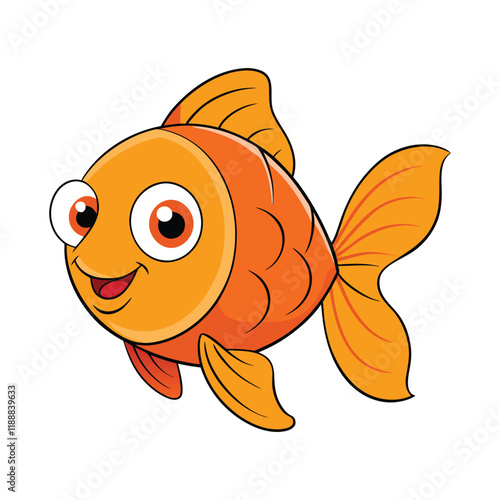 A cheerful cartoon goldfish with big eyes and a wide smile