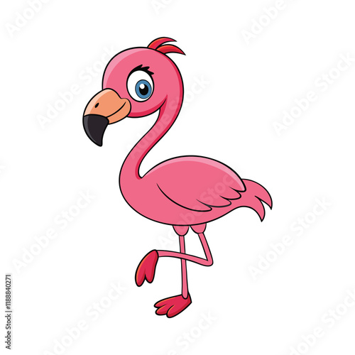 A Kawai Style Cartoon Flamingo