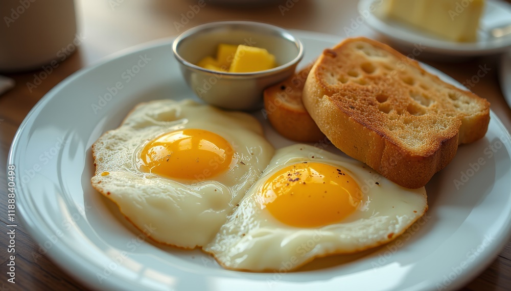 Toast with fried heart-shaped eggs on a white plate. Toast with fried heart-shaped eggs on a white plate.