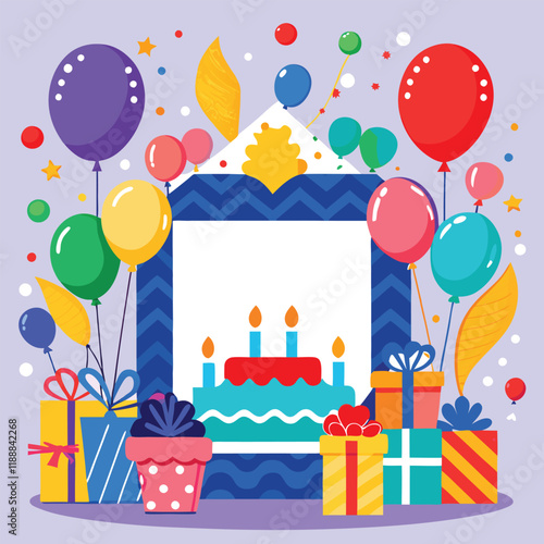 Birthday Bash Sparkles, Birthday decoration, Colorful candle, Cake, and balloons Party Celebration.