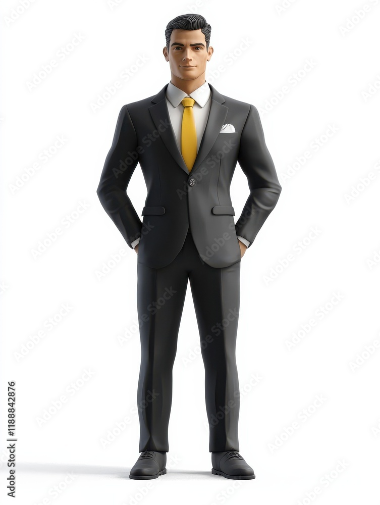 3d illustration of a man in a business suit with yellow tie illustration 3d illustration of a man in a business suit with yellow tie illustration