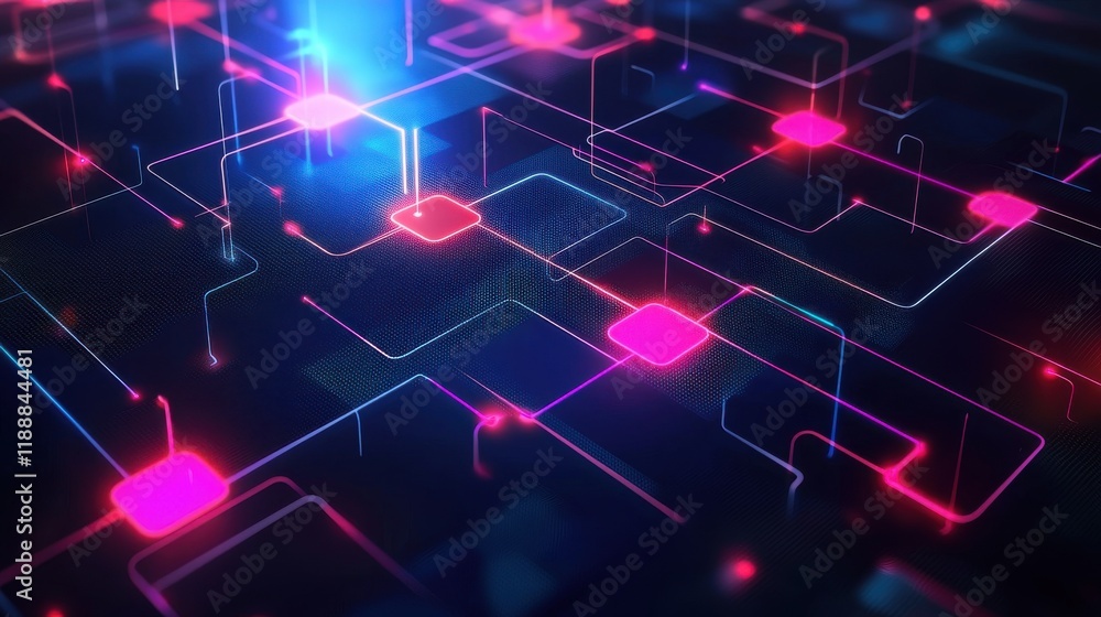Obraz premium Vibrant Abstract Flow Diagram Concept with Dynamic Lines and Colorful Elements in Modern Visual Style