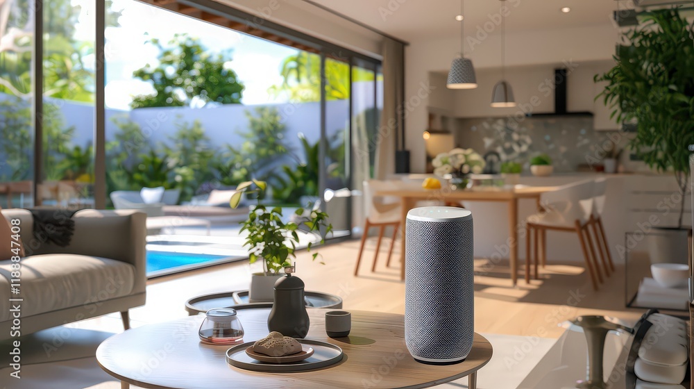 Fototapeta premium AI-powered virtual assistants interacting with users in homes. 