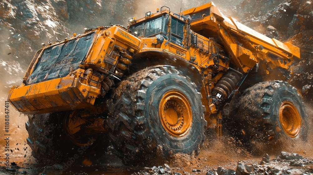Powerful Yellow Mining Dump Truck In Action Powerful Yellow Mining Dump Truck In Action