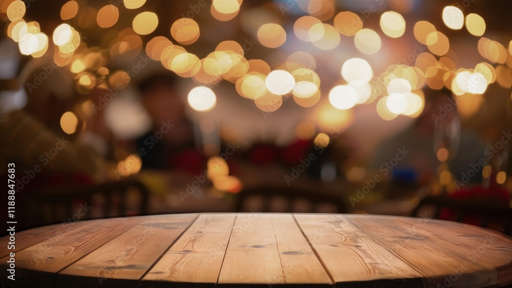 wooden table surface, bokeh lights background, warm glow, soft focus, rustic ambiance, evening atmosphere, empty tabletop, blurred fairy lights, cozy setting, indoor scene, shallow depth of field, gol wooden table surface, bokeh lights background, warm glow, soft focus, rustic ambiance, evening atmosphere, empty tabletop, blurred fairy lights, cozy setting, indoor scene, shallow depth of field, gol