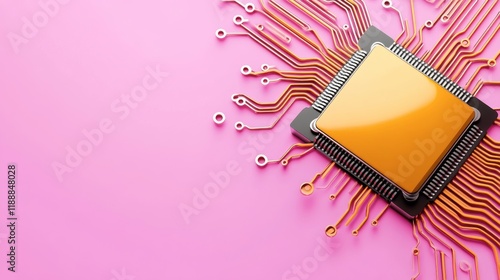 Golden Processor on Pink: Tech Elegance.  A futuristic design. photo