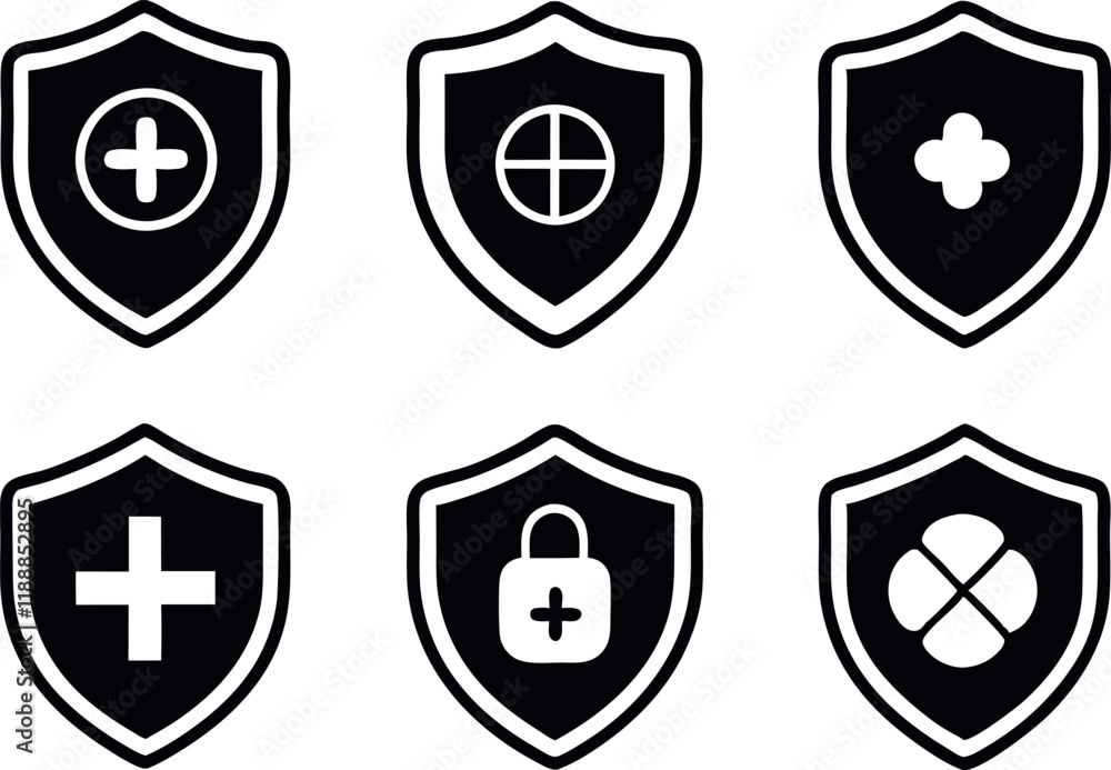 Fototapeta premium Health protection shield icon set vector