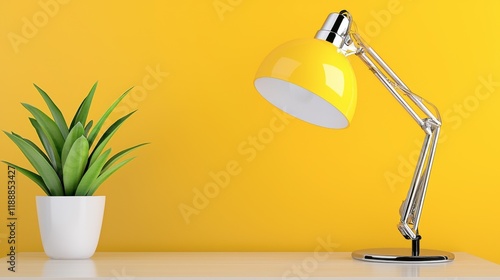 Bright Yellow Desk Lamp & Plant: A Cheerful Workspace