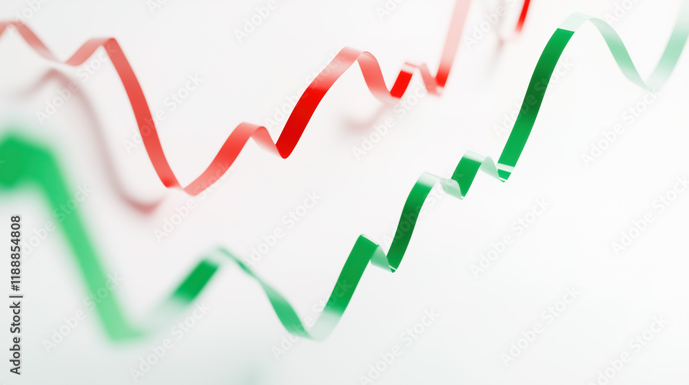 Red and green lines on a white background, Graph showing market fluctuations, banner for stock business Red and green lines on a white background, Graph showing market fluctuations, banner for stock business