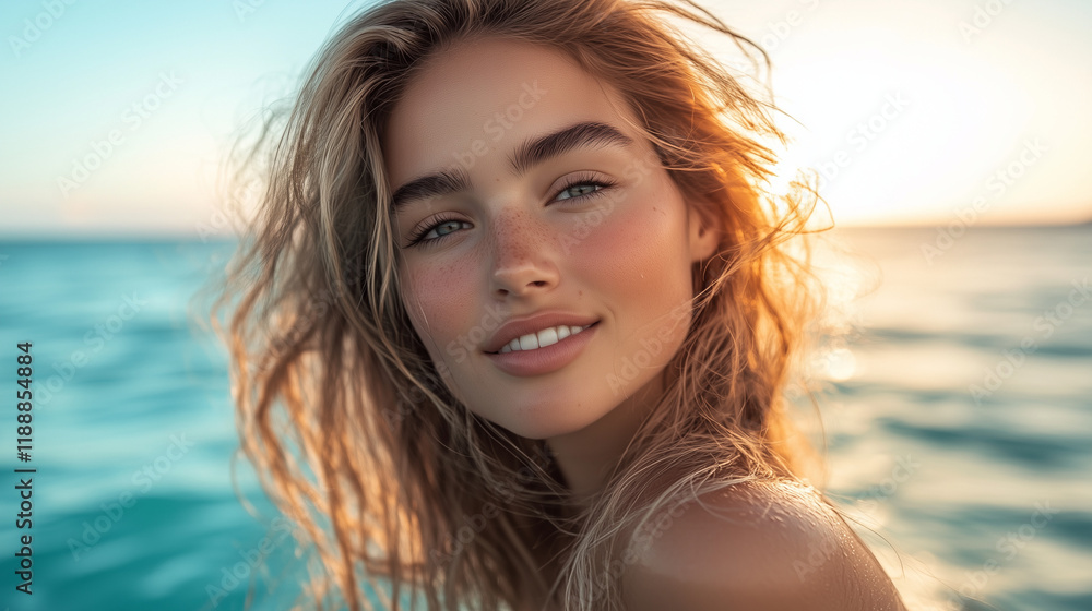 Professional photo shoot of a model woman with long hair in the ocean Professional photo shoot of a model woman with long hair in the ocean
