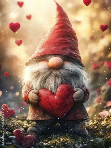 Valentines day greeting card with cute gnome photo