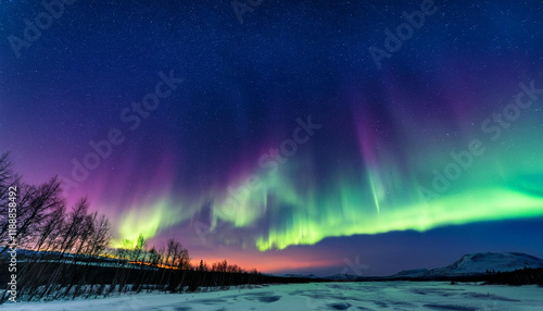 a wide ranging background photo of northern lighting fixtures in a clean night time sky the scene captures the vivid shades of the aurora borealis such as veggies