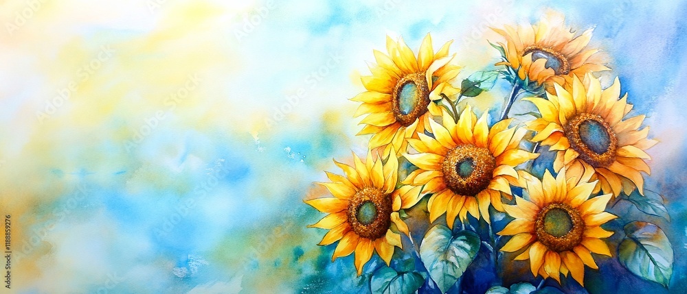 Obraz premium A Vibrant sunflowers in colorful background, radiating joy and warmth