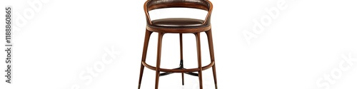 Chic bar stool with a plush leather seat, set against a minimal white background, full ultra HD detailed PNG