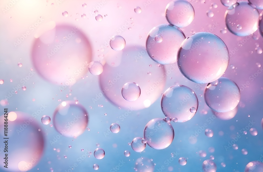 Pink bubbles in water. Pastel colors background. Copy space