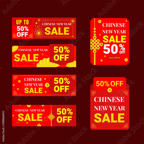 Chinese new year sale banner, label and price tag on red concept.