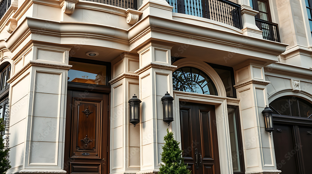 Fototapeta premium Elegant Classical House Exterior: Architectural Design and Luxury Real Estate