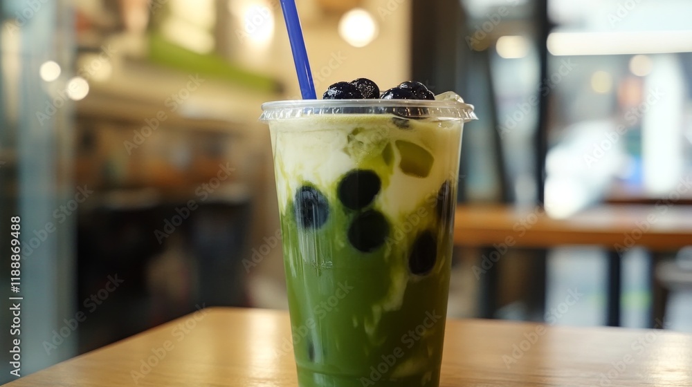 Matcha latte drink with balls. Generative AI Matcha latte drink with balls. Generative AI