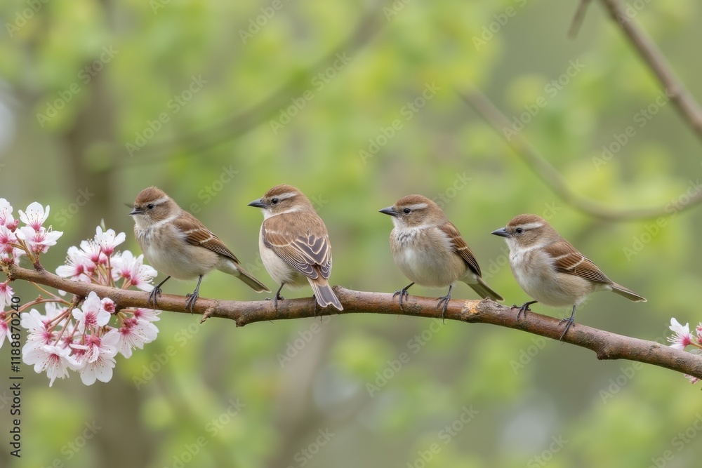 Fototapeta premium Spring Birds on Blossoming Branch