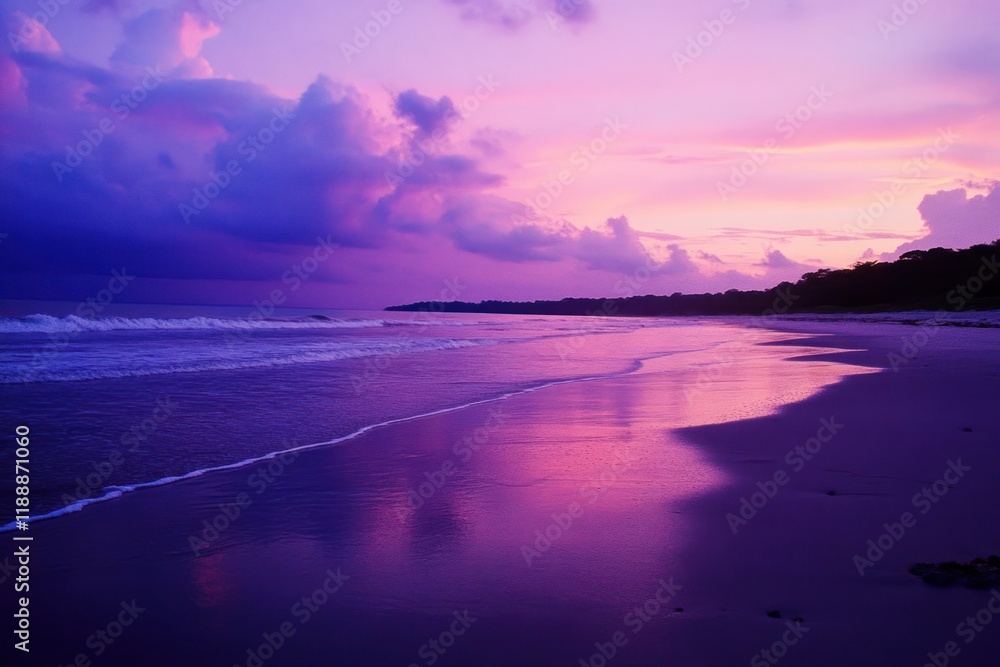 Fototapeta premium Serene Beach Sunset Purple Sky Coastal Scene