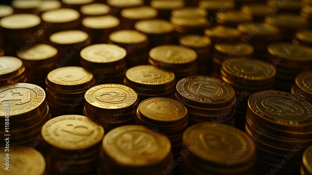 A Stacks of golden coins create rich and luxurious atmosphere, symbolizing wealth and prosperity A Stacks of golden coins create rich and luxurious atmosphere, symbolizing wealth and prosperity