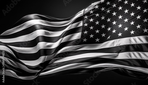 a black and white american flag waving on a black background generative ai