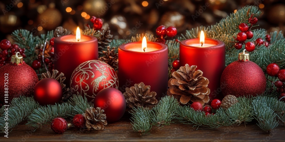 Decorations for Christmas featuring ornaments, candles, and fir branches create a festive atmosphere full of holiday spirit, showcasing the essence of Christmas decorations beautifully. Decorations for Christmas featuring ornaments, candles, and fir branches create a festive atmosphere full of holiday spirit, showcasing the essence of Christmas decorations beautifully.