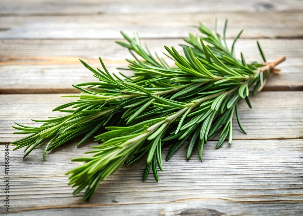 Fresh rosemary sprigs rest against a light wooden surface, presenting a minimalist aesthetic and showcasing the natural, evergreen qualities of this aromatic herb Fresh rosemary sprigs rest against a light wooden surface, presenting a minimalist aesthetic and showcasing the natural, evergreen qualities of this aromatic herb
