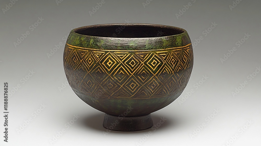 Elegant Green Ceramic Bowl with Geometric Gold Design Elegant Green Ceramic Bowl with Geometric Gold Design